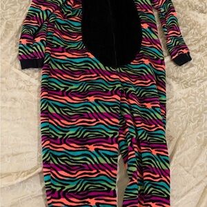 Women's Rainbow Zebra Hoodie One Piece Pajama Lounge Sleep Suit XL/XG